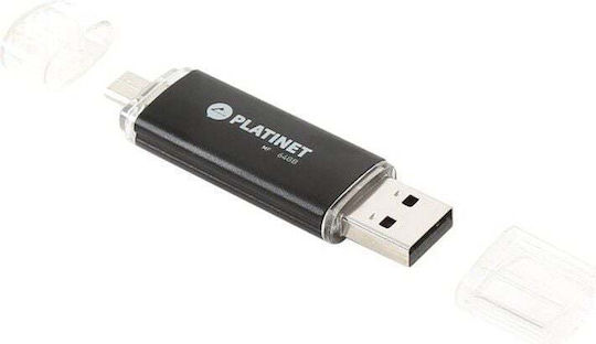 Platinet 64GB USB 2.0 Stick με σύνδεση USB-A & USB-C Μαύρο