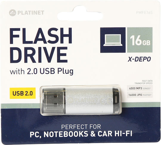 Platinet X-depo 16GB USB 2.0 USB флашка Сребрист