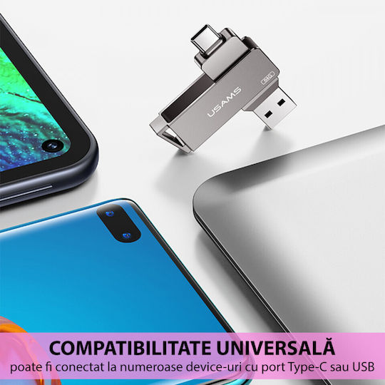 Usams ZB199UP01 32GB USB 3.0 Stick mit Verbindung USB-A & USB-C Schwarz