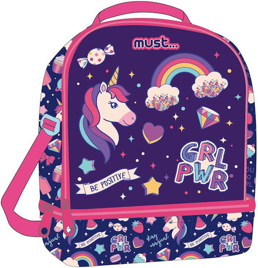 Must Team Yummy School Insulated Shoulder Lunch Bag 7lt Purple Unicorns 22 x 16 x 28cm