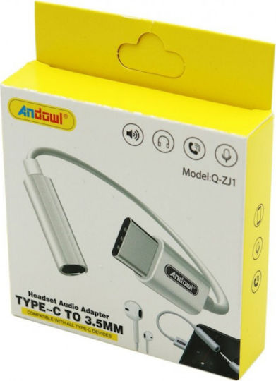 Andowl Μετατροπέας USB-C male σε 3.5mm female Λευκό (Q-ZJ1)