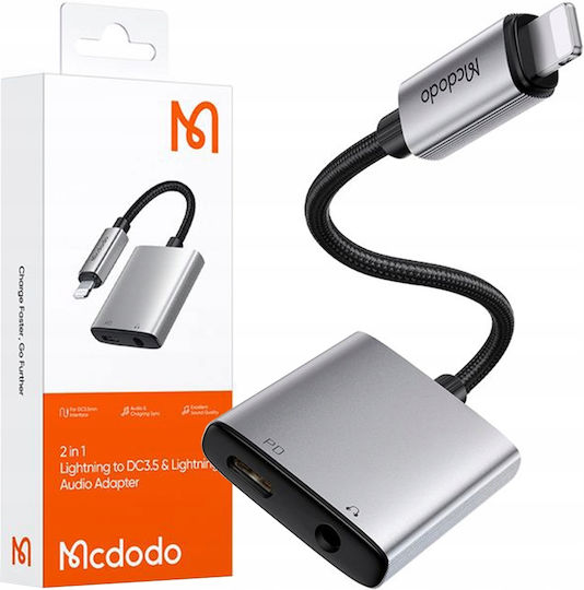 Mcdodo 2in1 Audio Μετατροπέας Lightning / DC / 3.5mm male σε Lightning / DC / 3.5mm female Ασημί 1τμχ