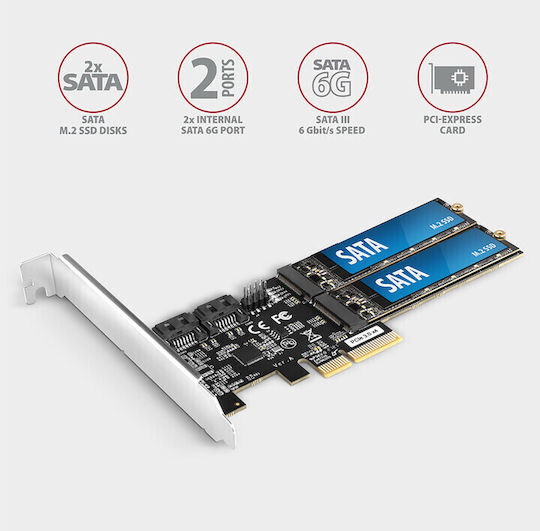 Controler Axagon Pces-sa4m2 Controler Pcie 2x Sata Intern 6g + 2x Intern M.2 B-key Sata Sp & Lp