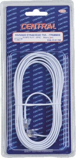 Central Flat Τηλεφωνικό Καλώδιο RJ11 6P4C 3m Λευκό (01-01-76Λ/M)