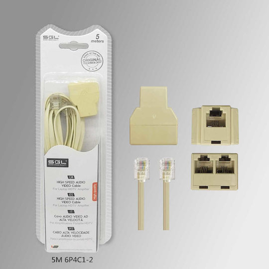 SGL Flat Telephone Cable RJ11 6P4C 5m White (094999)