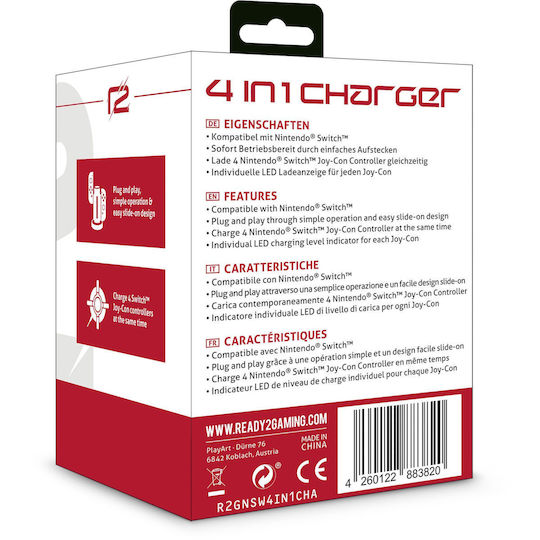 ready2gaming Βάση Φόρτισης για 4 χειριστήρια Switch Μαύρη R2GNSW4IN1CHA
