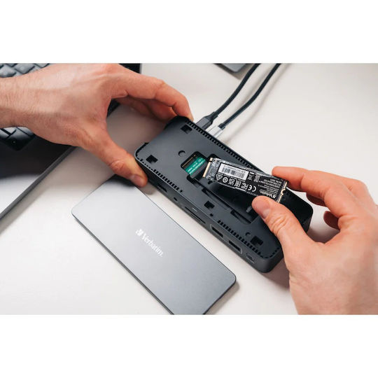Verbatim Pro 15-in-1 USB-C Docking Station with HDMI/DisplayPort 4K PD Ethernet and Support for 2 Monitors Black