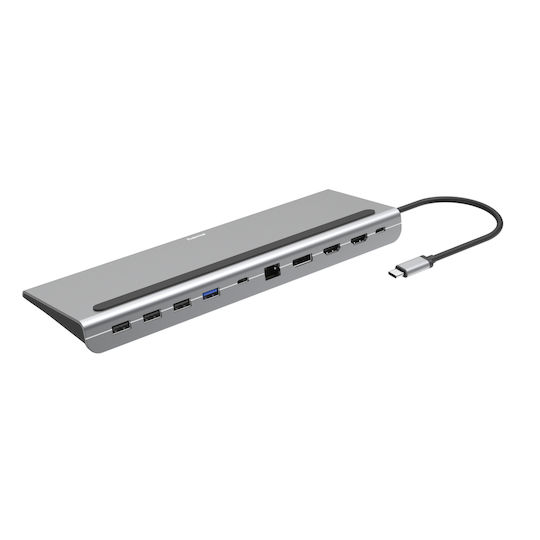 HAMA Connect2Office Pro USB-C Stație de andocare cu HDMI/DisplayPort 4K PD Ethernet și conexiune 2 monitoare Gri