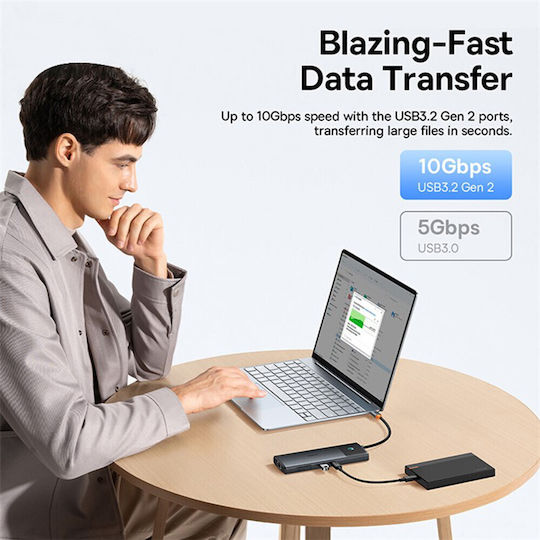 Baseus BS-OH083 USB-C Докинг станция с HDMI 4K PD Ethernet и свързване 2 монитора Черен