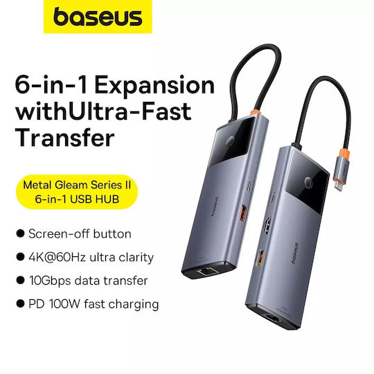 Baseus Metal Gleam 2 Series USB-C Docking Station with HDMI 4K PD Ethernet Gray