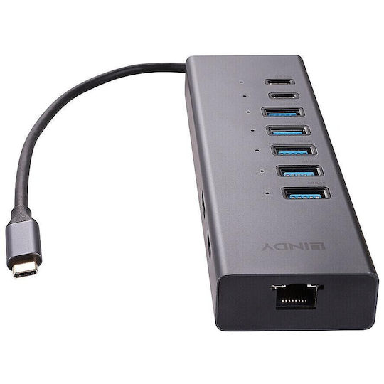 Lindy Dst-mini Duo USB-C / USB-A Docking Station with 4K PD Ethernet and Support for 2 Monitors Gray