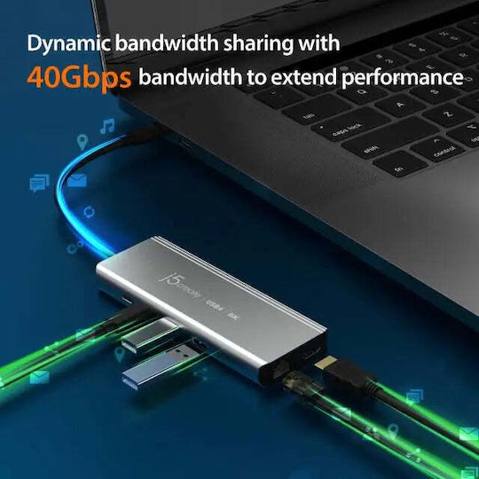 J5create USB-C Docking Station με HDMI 4K PD Ethernet Ασημί (JCD403)