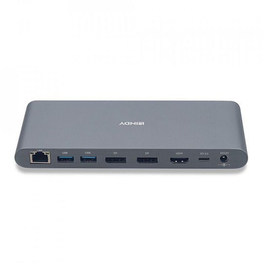 Lindy USB-C Docking Station mit HDMI/DisplayPort 4K PD Ethernet Silber (43349)