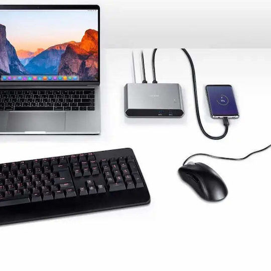 Aten USB-C Докинг Станция с HDMI 4K PD и Свързване на 2 Монитора Сребриста (US3310)