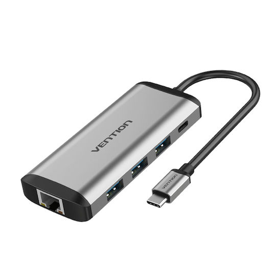 Vention USB-C Dockingstation mit HDMI 4K PowerDelivery Ethernet Grau (THAHB)