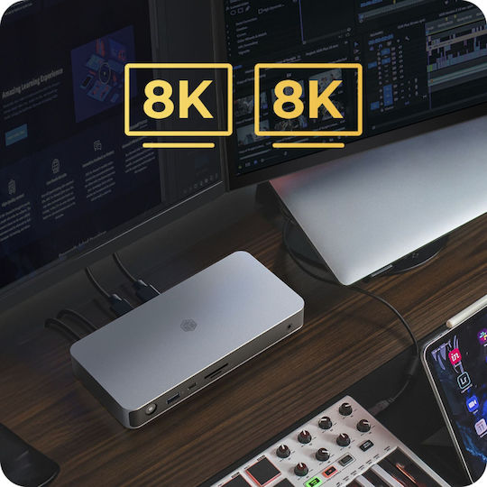 Icy Box IB-DK2880-C41 USB-C Docking Station με HDMI 4K PD Ethernet και σύνδεση 2 Οθονών Γκρι