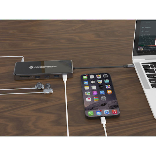 Conceptronic USB-C Docking Station με HDMI 4K PD Ethernet και συνδεση 2 Οθονών Μαύρο (DONN15G)