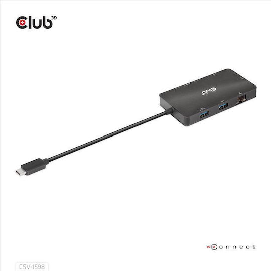 Club3D USB-C Docking Station με DisplayPort 4K PD Ethernet και συνδεση 2 Οθονών Μαύρο (CSV-1598)