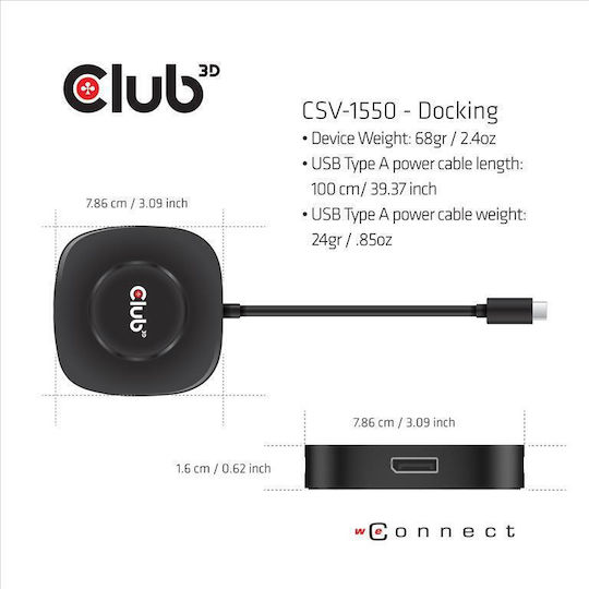 Club3D USB-C Stație de andocare cu DisplayPort Negru (CSV-1550)