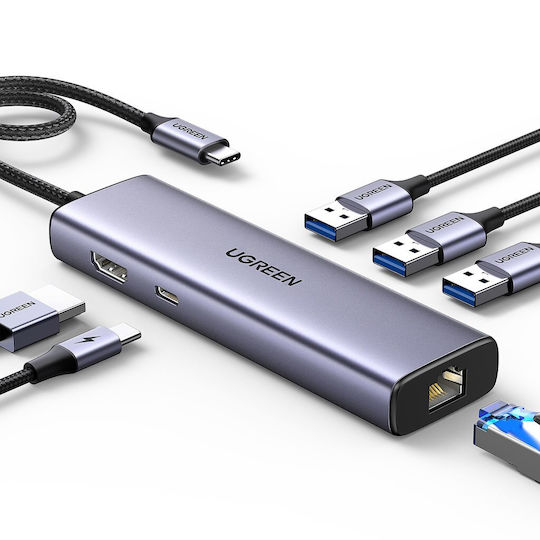 Ugreen Cm512 USB-C Docking Station με 4K PD Ethernet Γκρι