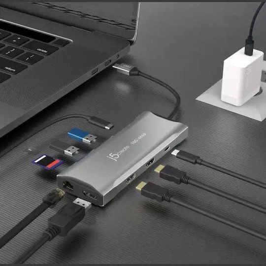 J5 Create USB-C Докинг станция с HDMI/DisplayPort 4K PD Етърнет Сив (JCD397-N)