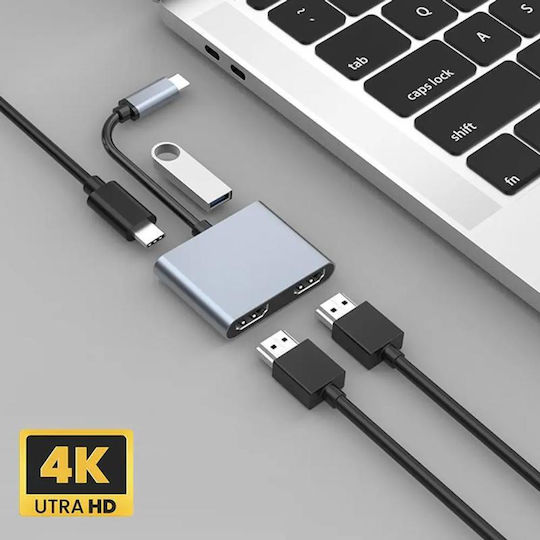 Powertech PTH-113 USB-C Docking Station mit HDMI 4K PD Gray