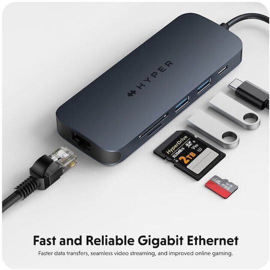 Hyper USB-C Docking Station με HDMI 4K PD Ethernet Γκρι (HD4004GL)