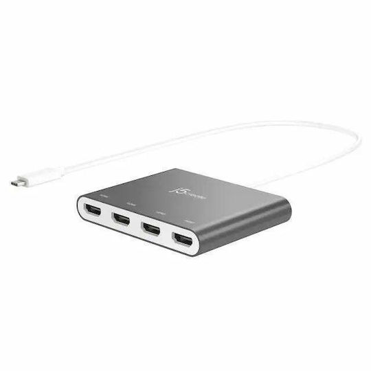 J5 Create USB-C Docking Station με HDMI 4K PD και σύνδεση 4 Οθονών Γκρι (JCA366-N)
