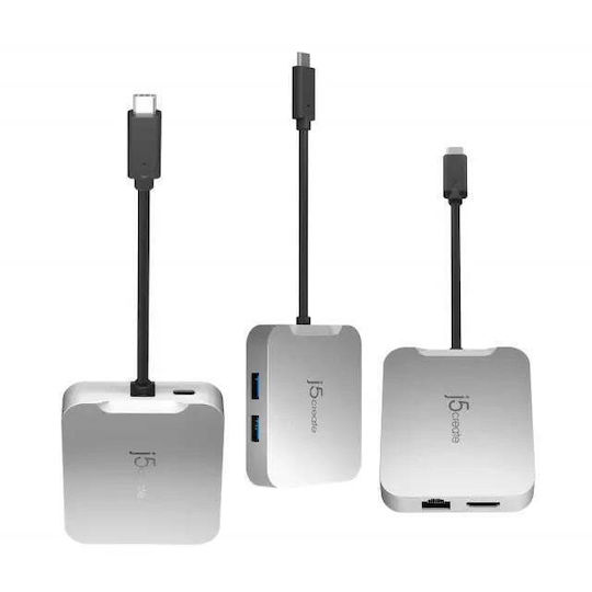 J5 Create USB-C Docking Station με HDMI 4K PD Ethernet Ασημί (JCD391-N)