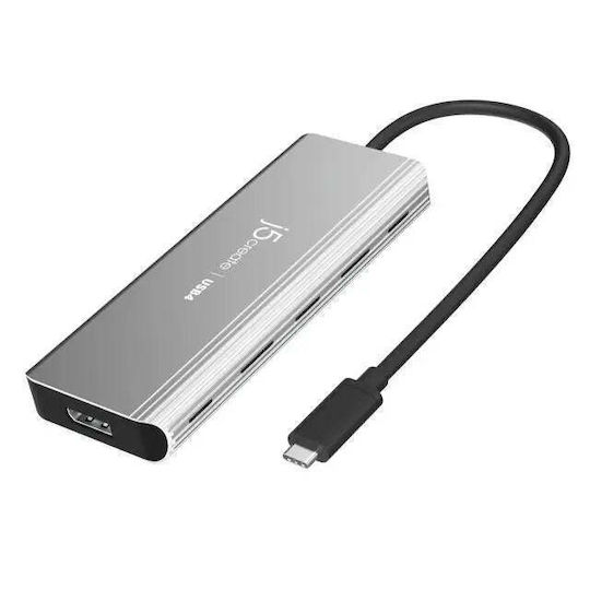 J5create USB-C Docking Station με HDMI/DisplayPort 4K PD και σύνδεση 2 Οθονών Ασημί (JCD401)