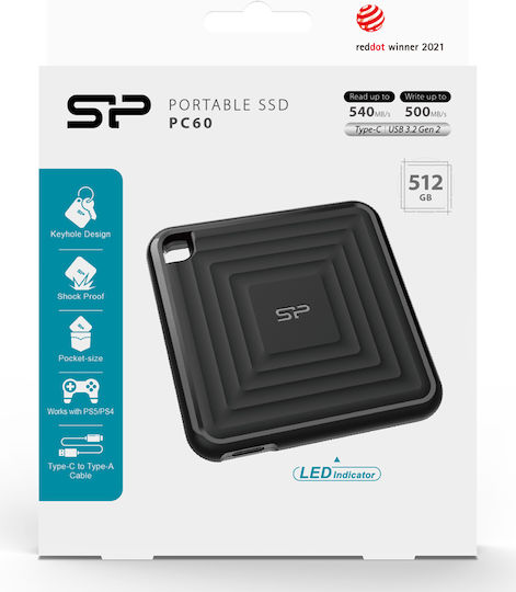 Silicon Power PC60 USB 3.1 / USB-C External 2.5" SSD 512GB Black
