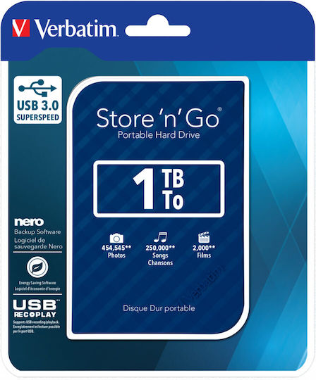 Verbatim Store 'n' Go Gen 2 USB 3.0 External 2.5" HDD 1TB Blue