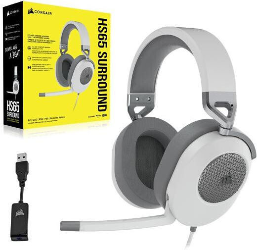 Corsair HS65 Surround Over Ear Gaming Headset with Connection 3.5mm White