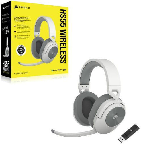 Corsair HS55 Drahtloses Über Ohr Gaming-Headset mit Bluetooth / USB Verbindung Weiß für PC / PS4