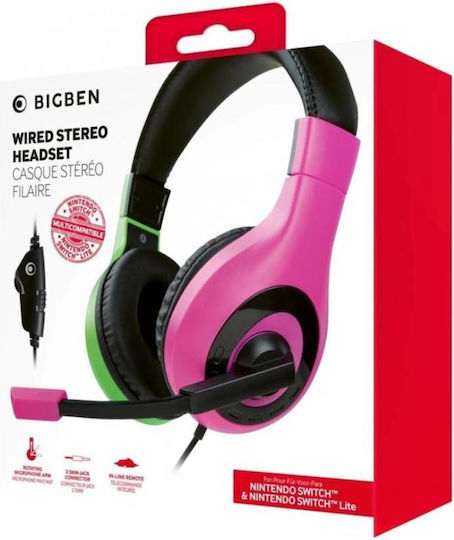 Bigben Interactive Stereo For Switch v1 Over Ear Gaming Headset με σύνδεση 3.5mm Πράσινο/Ροζ