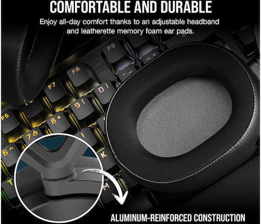 Corsair HS65 Ασύρματο Over Ear Gaming Headset με σύνδεση Bluetooth / USB Carbon