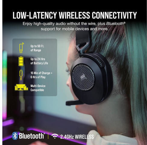 Corsair HS65 Ασύρματο Over Ear Gaming Headset με σύνδεση Bluetooth / USB Carbon