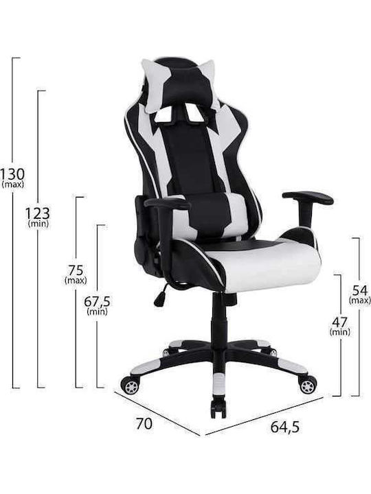 HomeMarkt HM1072.04 Scaun Gaming Din piele ecologică cu Brațe Reglabile Albă