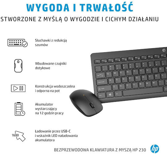 HP 230 Fără fir Set tastatură și mouse Engleză US
