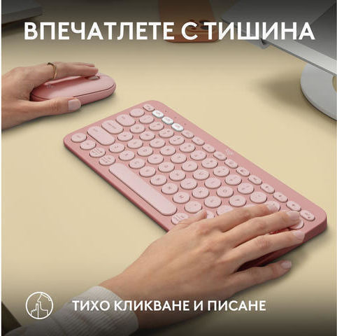 Logitech Pebble 2 Ασύρματο Σετ Πληκτρολόγιο & Ποντίκι Αγγλικό US Ροζ