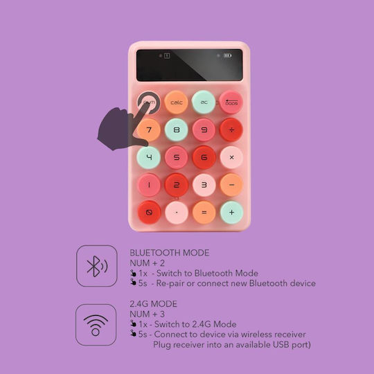 Alcatroz Jellybean Num A3 Wireless Bluetooth Numeric Keypad Crayon Pink