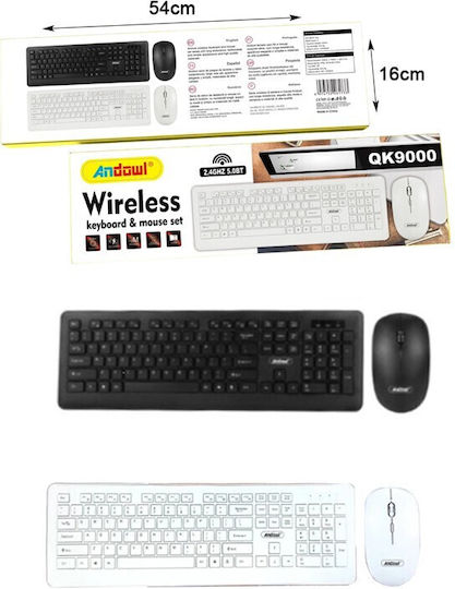 Andowl QK9000 Wireless Keyboard & Mouse Set International English White