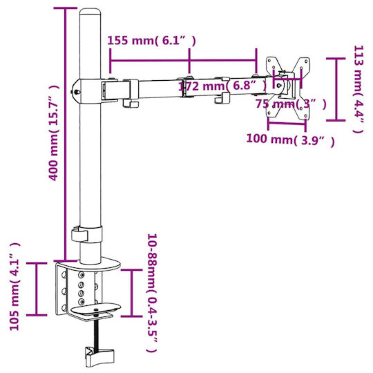 vidaXL Βάση Γραφείου Οθόνης έως 32" (358001)