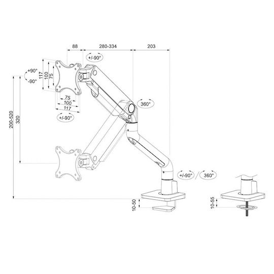 Neomounts DS70S-950BL1 Επιτραπέζια Βάση Οθόνης έως 49" με Βραχίονα