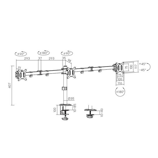 Sbox Βάση Γραφείου για 3 Οθόνες έως 27" (LCD-352/3-2)