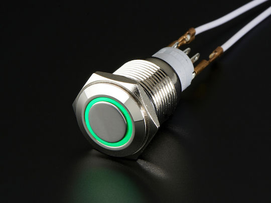 Adafruit On/Off Switch with Green LED Ring 16mm Πράσινο