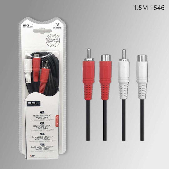 SGL Kabel 2x RCA-Stecker - 2x RCA-Buchse 1.5m 096223