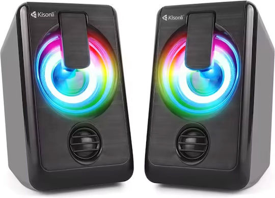 Kisonli L-1010 Ηχεία Υπολογιστή 2.0 με RGB Φωτισμό και Ισχύ 3W Μαύρα