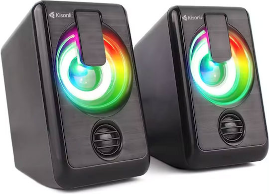 Kisonli L-1010 Ηχεία Υπολογιστή 2.0 με RGB Φωτισμό και Ισχύ 3W Μαύρα