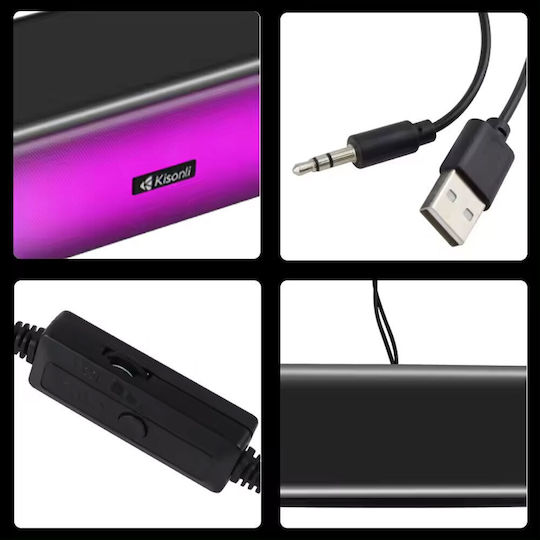 Kisonli i-630 Ηχεία Υπολογιστή 2.0 με RGB Φωτισμό και Ισχύ 3W Μαύρα